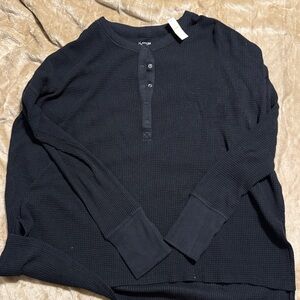 Aerie Black Waffle Knit Blouse